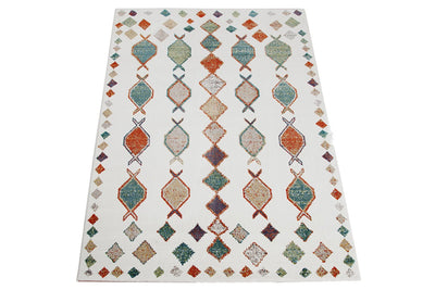 Tappeto Bianco Tribale Amira 7 - Antiscivolo - Ideale per Soggiorno e Camera da Letto - CarpetLiving