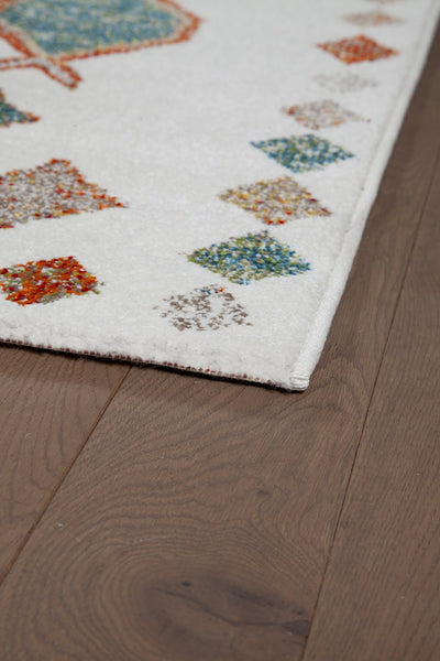 Tappeto Bianco Tribale Amira 7 - Antiscivolo - Ideale per Soggiorno e Camera da Letto - CarpetLiving