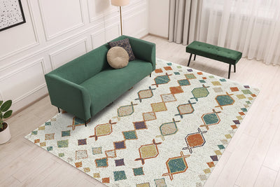 Tappeto Bianco Tribale Amira 7 - Antiscivolo - Ideale per Soggiorno e Camera da Letto - CarpetLiving