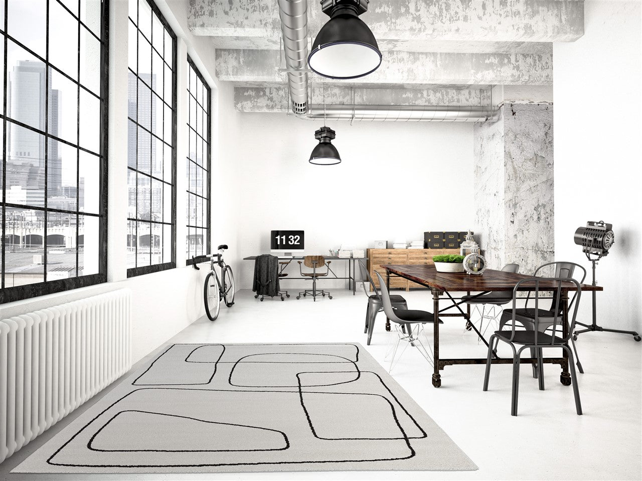 Tappeto Contemporaneo Atelier B Avorio - Design Moderno Geometrico - Antiscivolo - Ideale per Soggiorno e Camera da Letto