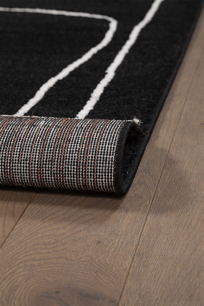 Tappeto Contemporaneo Atelier B Nero - Design Moderno Geometrico - Antiscivolo - Ideale per Soggiorno e Camera da Letto - CarpetLiving