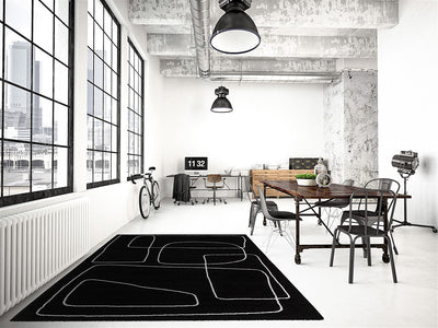 Tappeto Contemporaneo Atelier B Nero - Design Moderno Geometrico - Antiscivolo - Ideale per Soggiorno e Camera da Letto - CarpetLiving