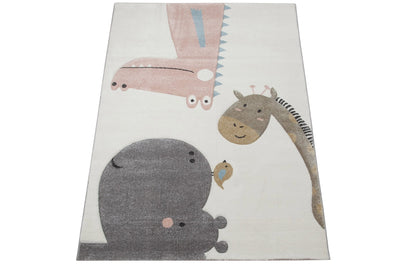 Tappeto per Bambini Bianco con Animali Colorati - Premium Jungle - Tappeto sicuro e certificato. - CarpetLiving