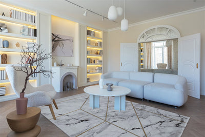 Tappeto Moderno Carrara D - Effetto Marmo - Antiscivolo | Ideale per Soggiorno, Camera da Letto, Sala da Pranzo - CarpetLiving
