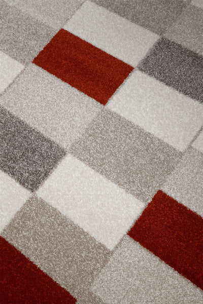 Tappeto Moderno Geometrico Casa Avorio, Rosso, Grigio - Disegno a Blocchi - Antiscivolo - CarpetLiving