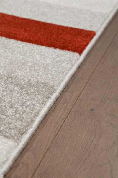 Tappeto Moderno Geometrico Casa Avorio, Rosso, Grigio - Disegno a Blocchi - Antiscivolo - CarpetLiving