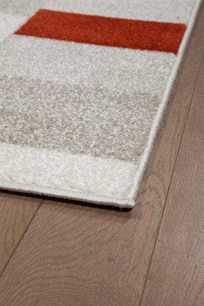 Tappeto Moderno Geometrico Casa Avorio, Rosso, Grigio - Disegno a Blocchi - Antiscivolo - CarpetLiving