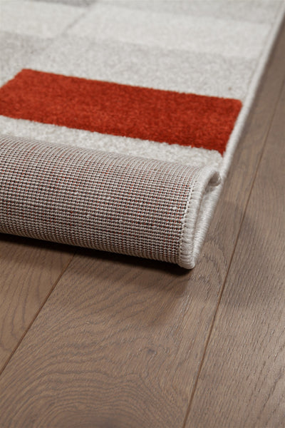 Tappeto Moderno Geometrico Casa Avorio, Rosso, Grigio - Disegno a Blocchi - Antiscivolo - CarpetLiving