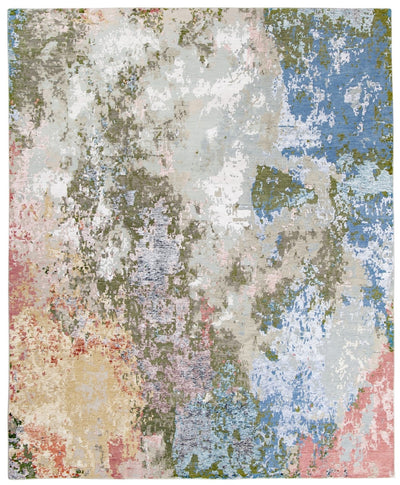 Tappeto Artistico Astratto di Lusso Multicolore - Seta di Bamboo e Lana - Fatto a mano - CarpetLiving