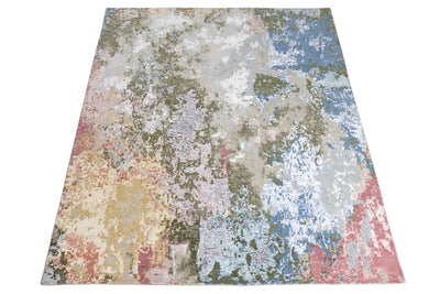 Tappeto Artistico Astratto di Lusso Multicolore - Seta di Bamboo e Lana - Fatto a mano - CarpetLiving