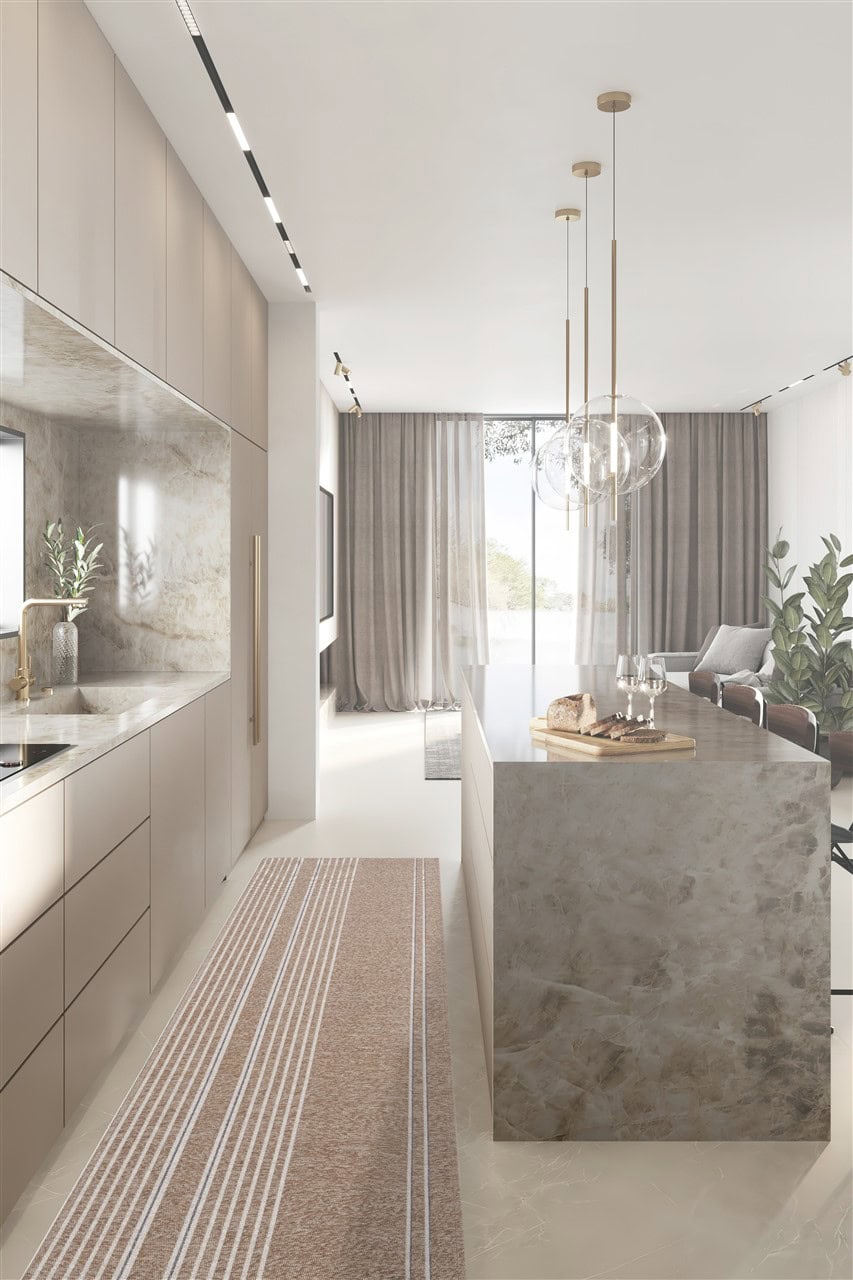 Tappeto Passatoia per la cucina Claude Beige - Antiscivolo - Design Moderno