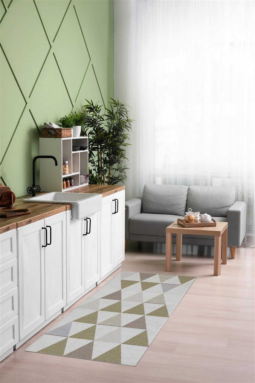 Tappeto Passatoia per la Cucina in Cotone Jaques 1 Grigio-Verde | Design Moderno, Antiscivolo e Resistente