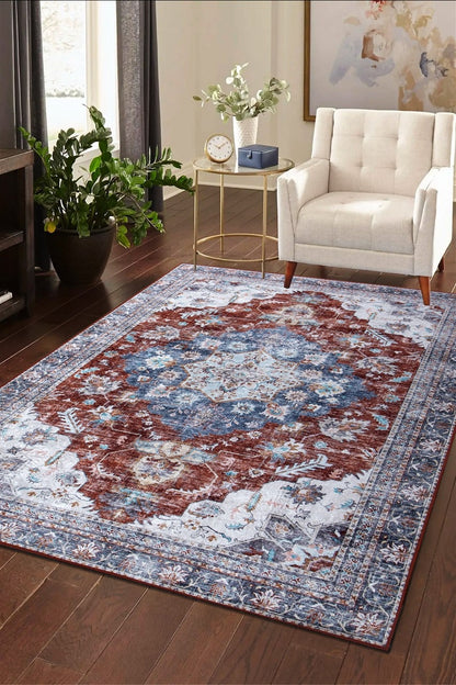 Tappeto Lavabile Stile Orientale Vintage - Design Rosso Multicolore