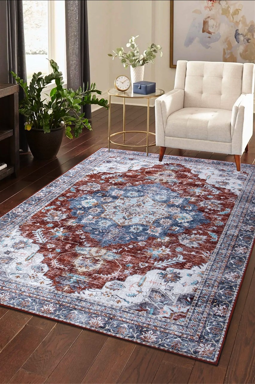 Tappeto Lavabile Stile Orientale Vintage - Design Rosso Multicolore