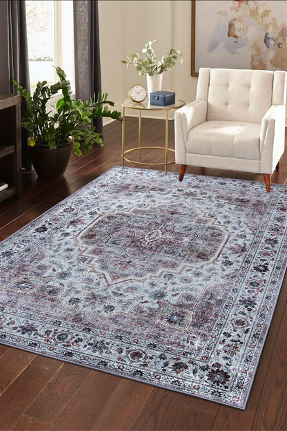 Tappeto Lavabile Stile Orientale Vintage - Design Grigio