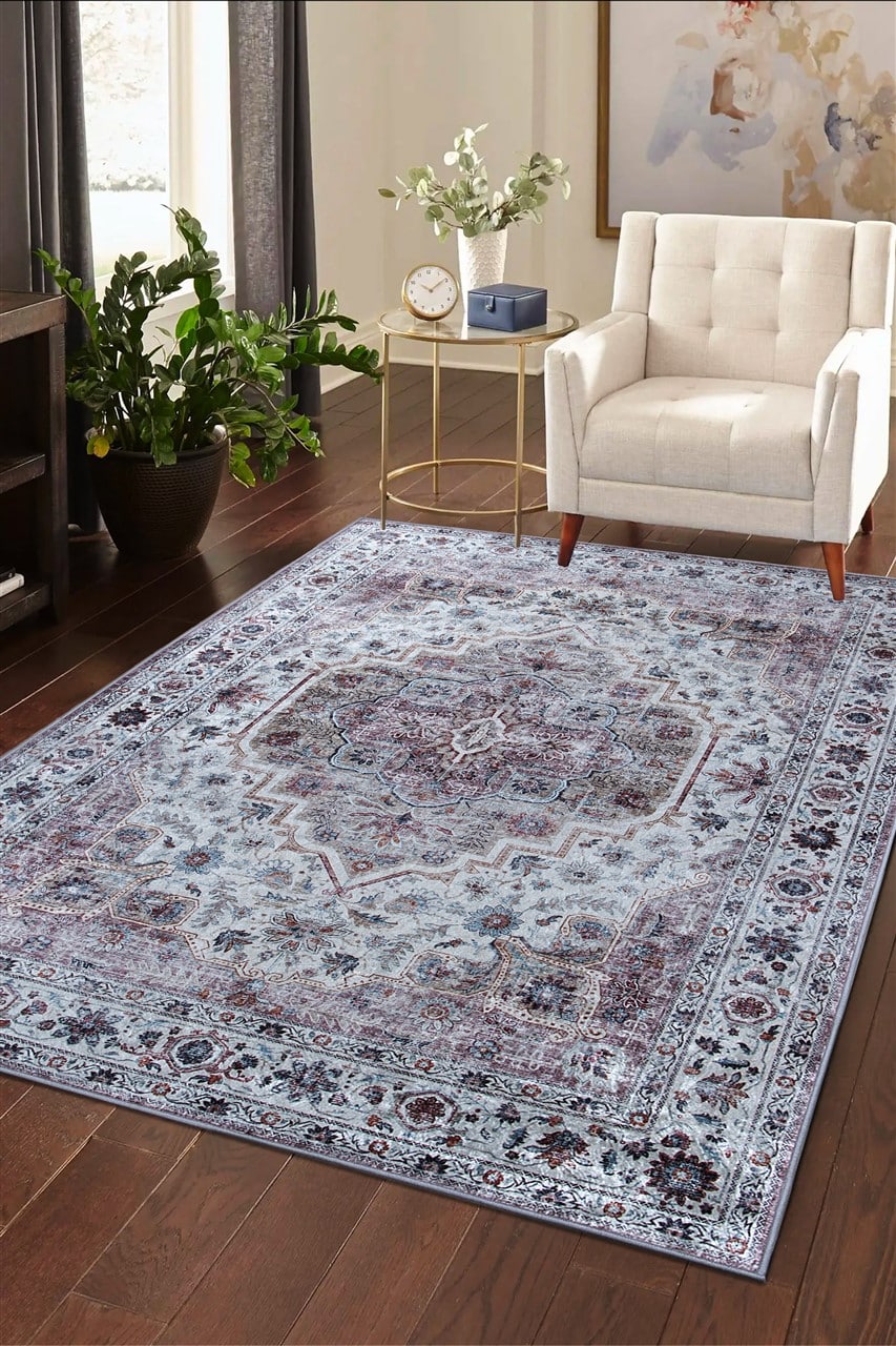 Tappeto Lavabile Stile Orientale Vintage - Design Grigio