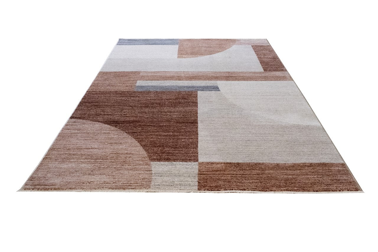TAORMINA Modern Rug in Beige and Rust | Contemporary Geometric Style, Ideal for Living Rooms and Dining Rooms