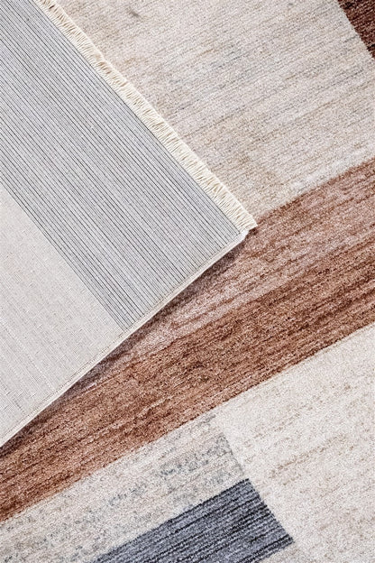 TAORMINA Modern Rug in Beige and Rust | Contemporary Geometric Style, Ideal for Living Rooms and Dining Rooms