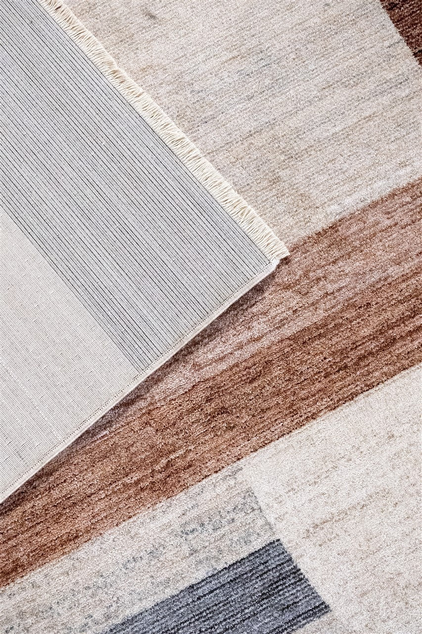 TAORMINA Modern Rug in Beige and Rust | Contemporary Geometric Style, Ideal for Living Rooms and Dining Rooms