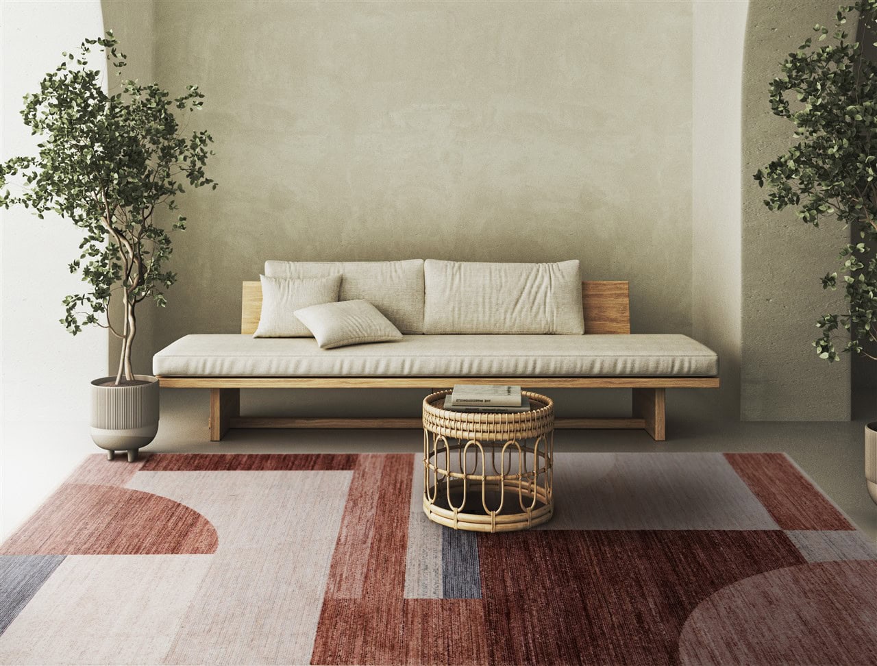 TAORMINA Modern Rug in Beige and Rust | Contemporary Geometric Style, Ideal for Living Rooms and Dining Rooms