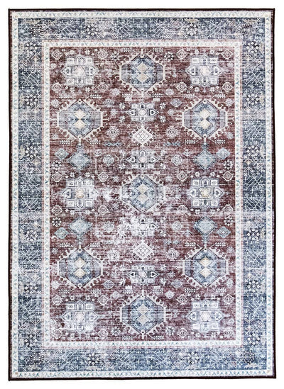 Tappeto Lavabile Stile Orientale Vintage - Design Rosso Blu
