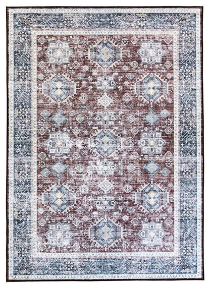 Tappeto Lavabile Stile Orientale Vintage - Design Rosso Blu