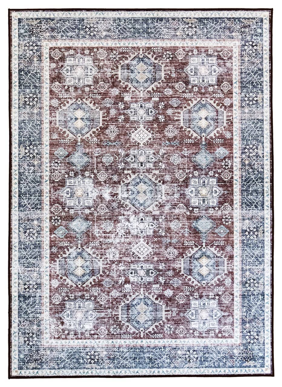 Tappeto Lavabile Stile Orientale Vintage - Design Rosso Blu