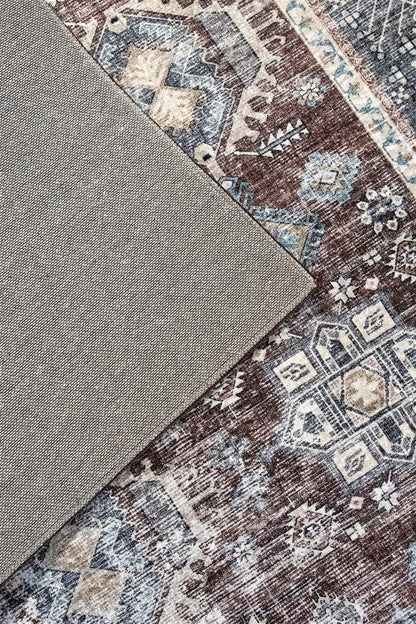 Tappeto Lavabile Stile Orientale Vintage - Design Rosso Blu