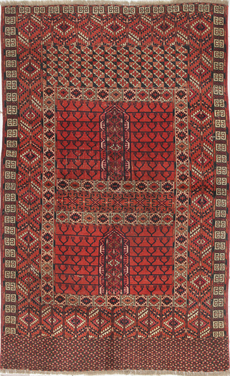 Antique Bouchara Oriental Rug: Authentic Turkmen Rug 183x115cm