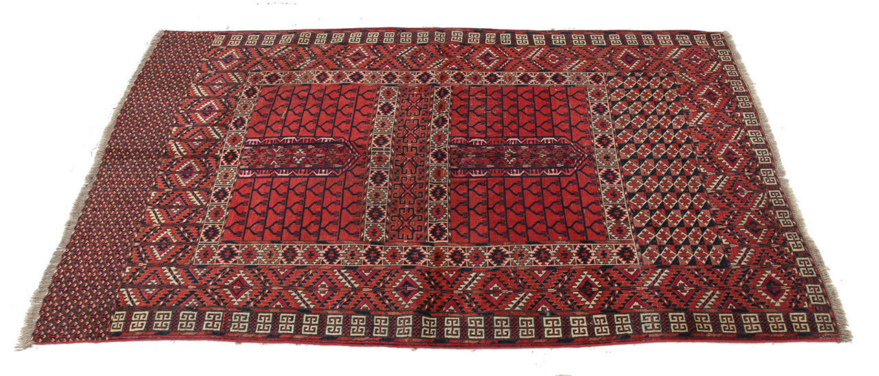Antique Bouchara Oriental Rug: Authentic Turkmen Rug 183x115cm