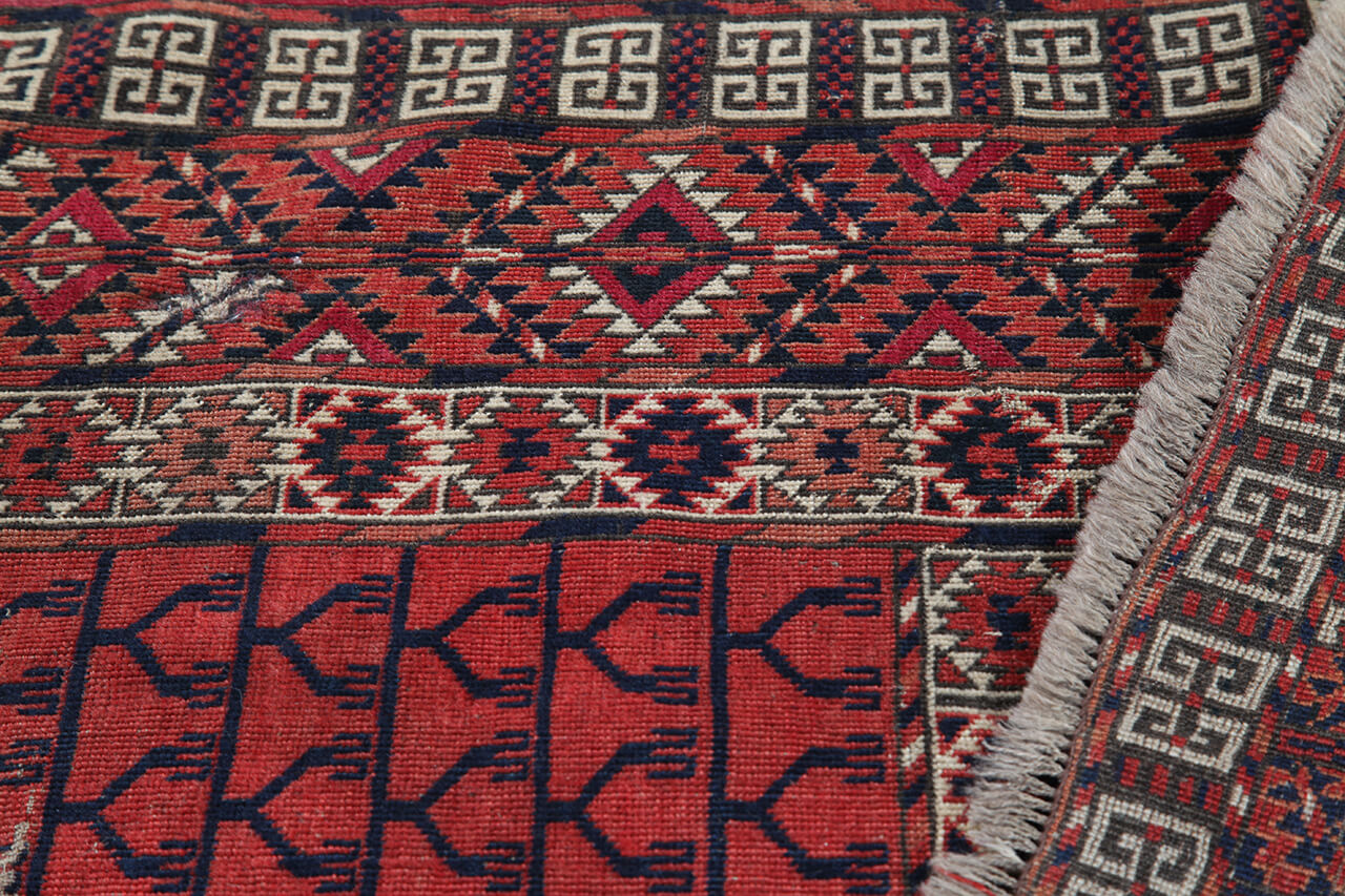 Antique Bouchara Oriental Rug: Authentic Turkmen Rug 183x115cm