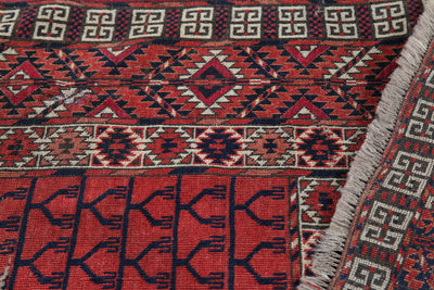 Antique Bouchara Oriental Rug: Authentic Turkmen Rug 183x115cm