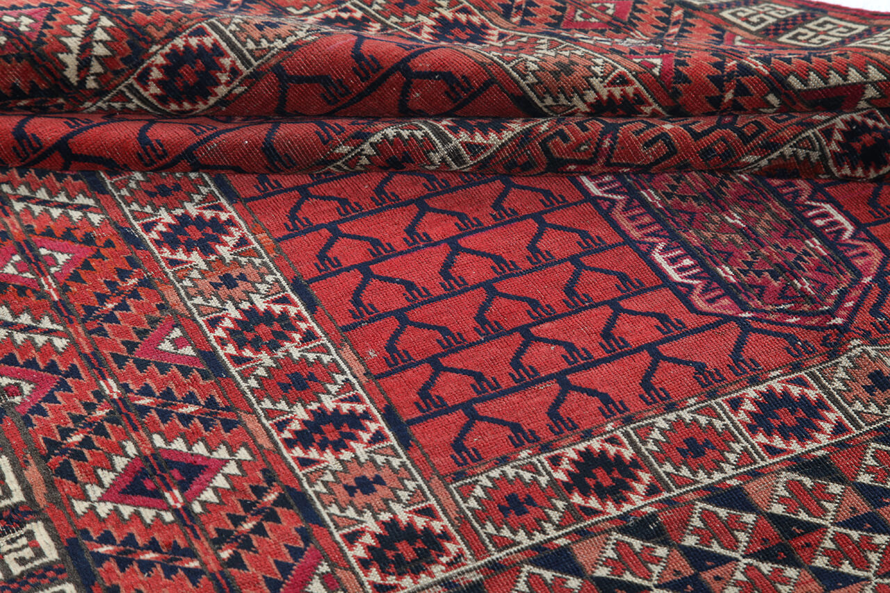 Antique Bouchara Oriental Rug: Authentic Turkmen Rug 183x115cm