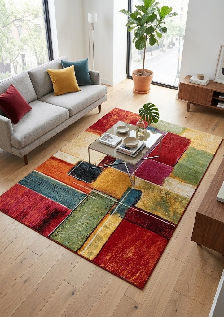 Modern Rug Gallery F – Multicolor Geometric Non-Slip Carpet | Perfect for Living Room, Bedroom & Kids’ Room