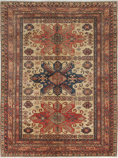 Tappeto Kazak Classico, Beige, Rosso, stile caucasico, fatto a mano, 238x175cm - CarpetLiving