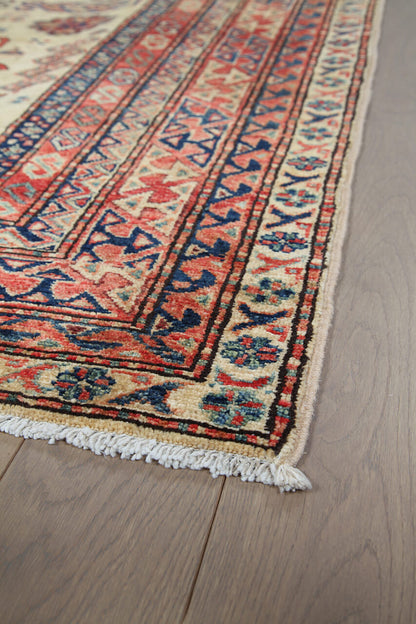 Classic Kazak carpet, Beige, Red, Caucasian style, handmade, 238x175cm