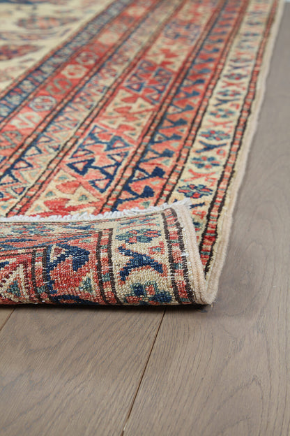 Classic Kazak carpet, Beige, Red, Caucasian style, handmade, 238x175cm