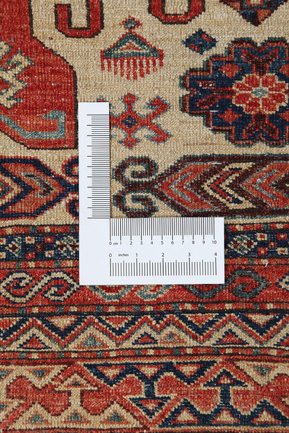 Classic Kazak carpet, Beige, Red, Caucasian style, handmade, 238x175cm