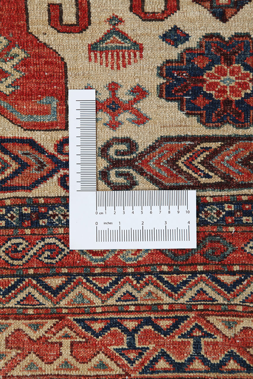 Classic Kazak carpet, Beige, Red, Caucasian style, handmade, 238x175cm
