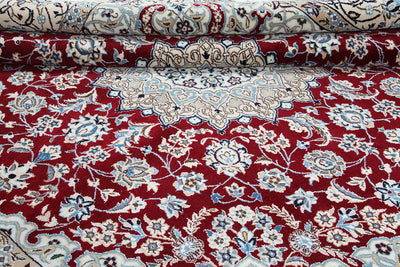 Tappeto Persiano Quadrato NAIN 9L fine 202x200cm | Medaglione Rosso