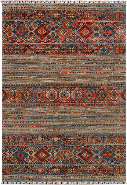 Tappeto Afghan grigio in lana, fatto a mano 252x172cm