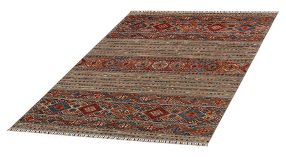 Tappeto Afghan grigio in lana, fatto a mano 252x172cm