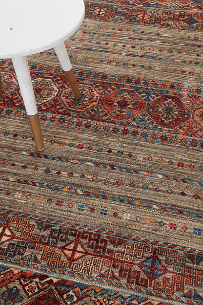 Tappeto Afghan grigio in lana, fatto a mano 252x172cm