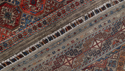 Tappeto Afghan grigio in lana, fatto a mano 252x172cm