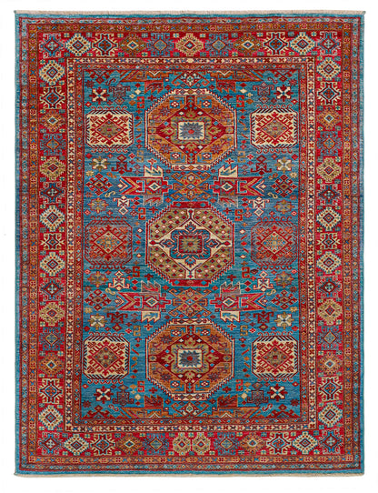 Classic Kazak carpet, Blue and Red, handmade, 204x154cm