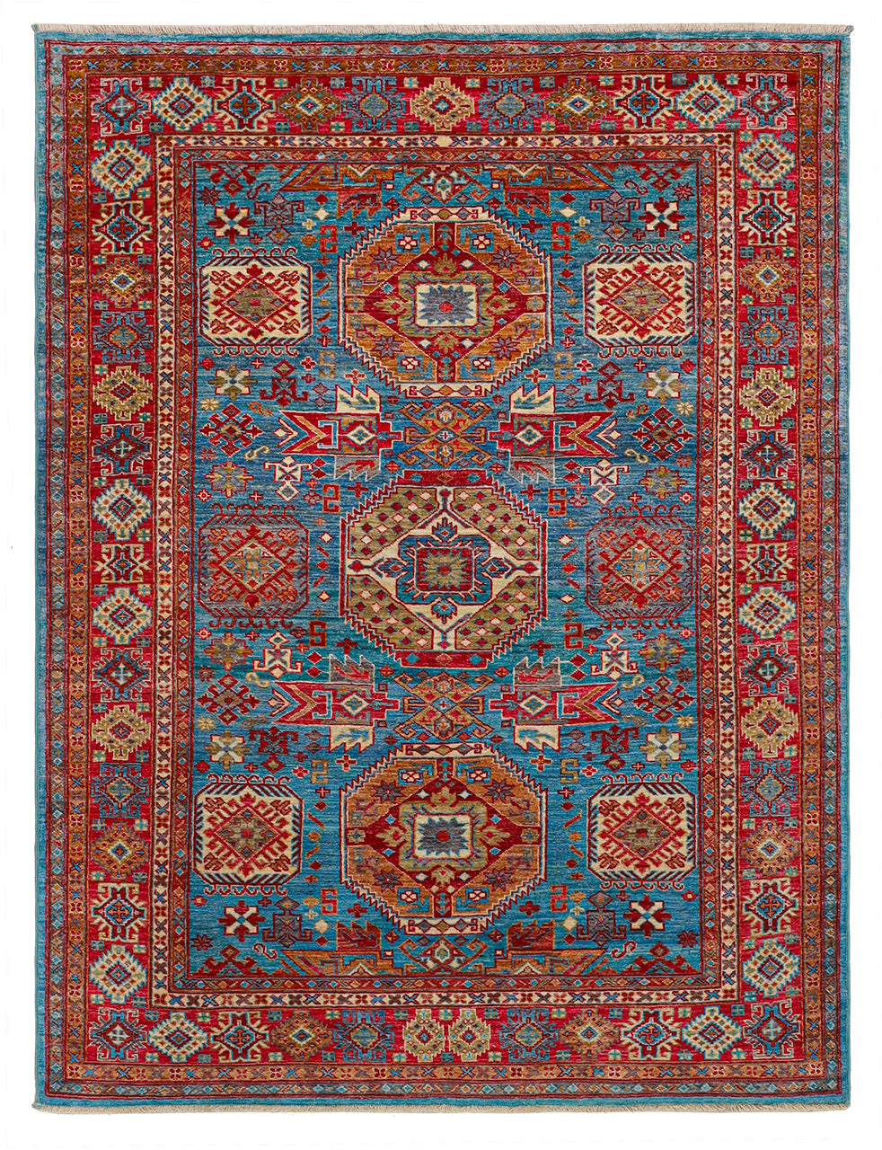 Classic Kazak carpet, Blue and Red, handmade, 204x154cm