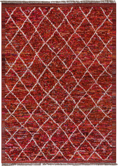 Long pile Berber carpet red, handmade 299x211cm
