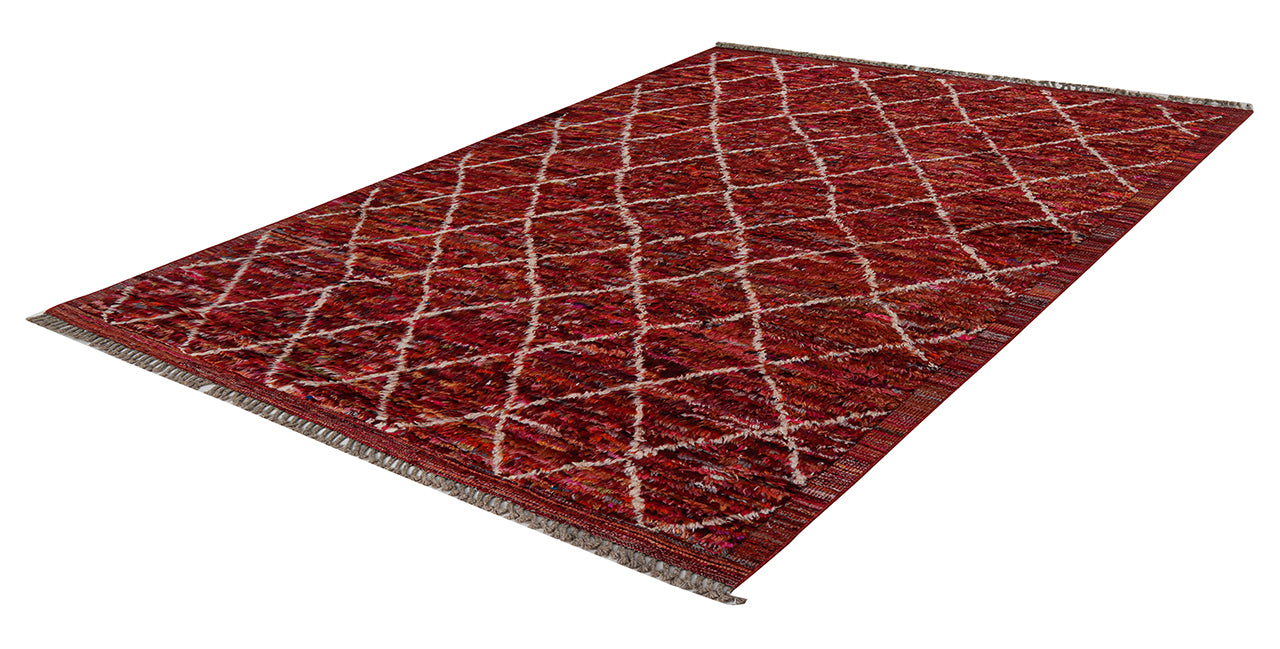 Long pile Berber carpet red, handmade 299x211cm