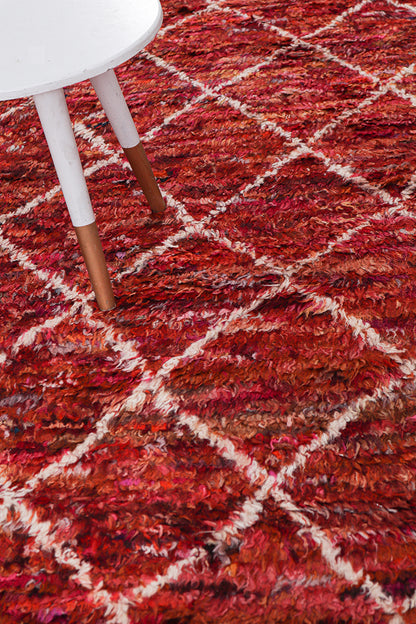 Long pile Berber carpet red, handmade 299x211cm