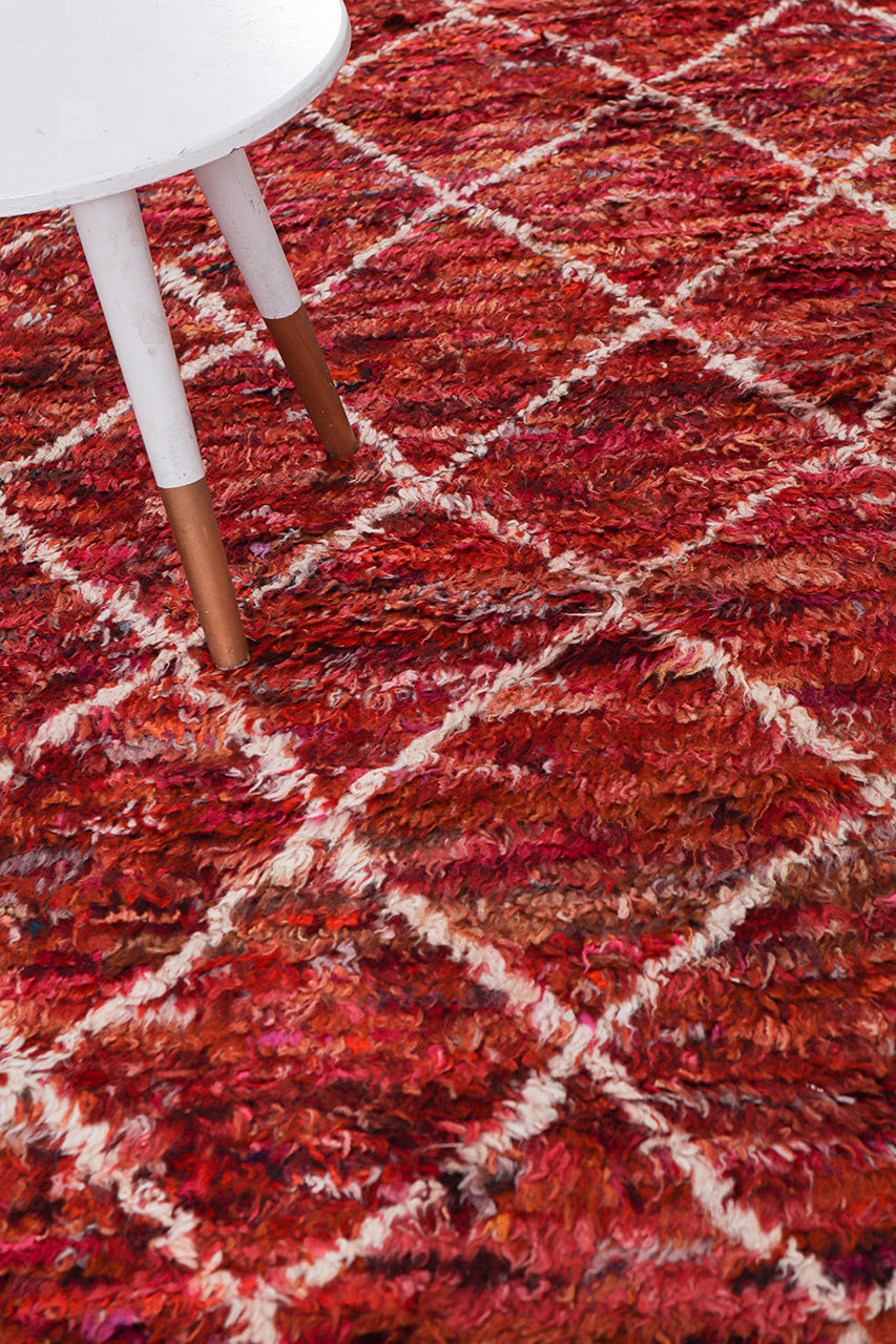 Long pile Berber carpet red, handmade 299x211cm